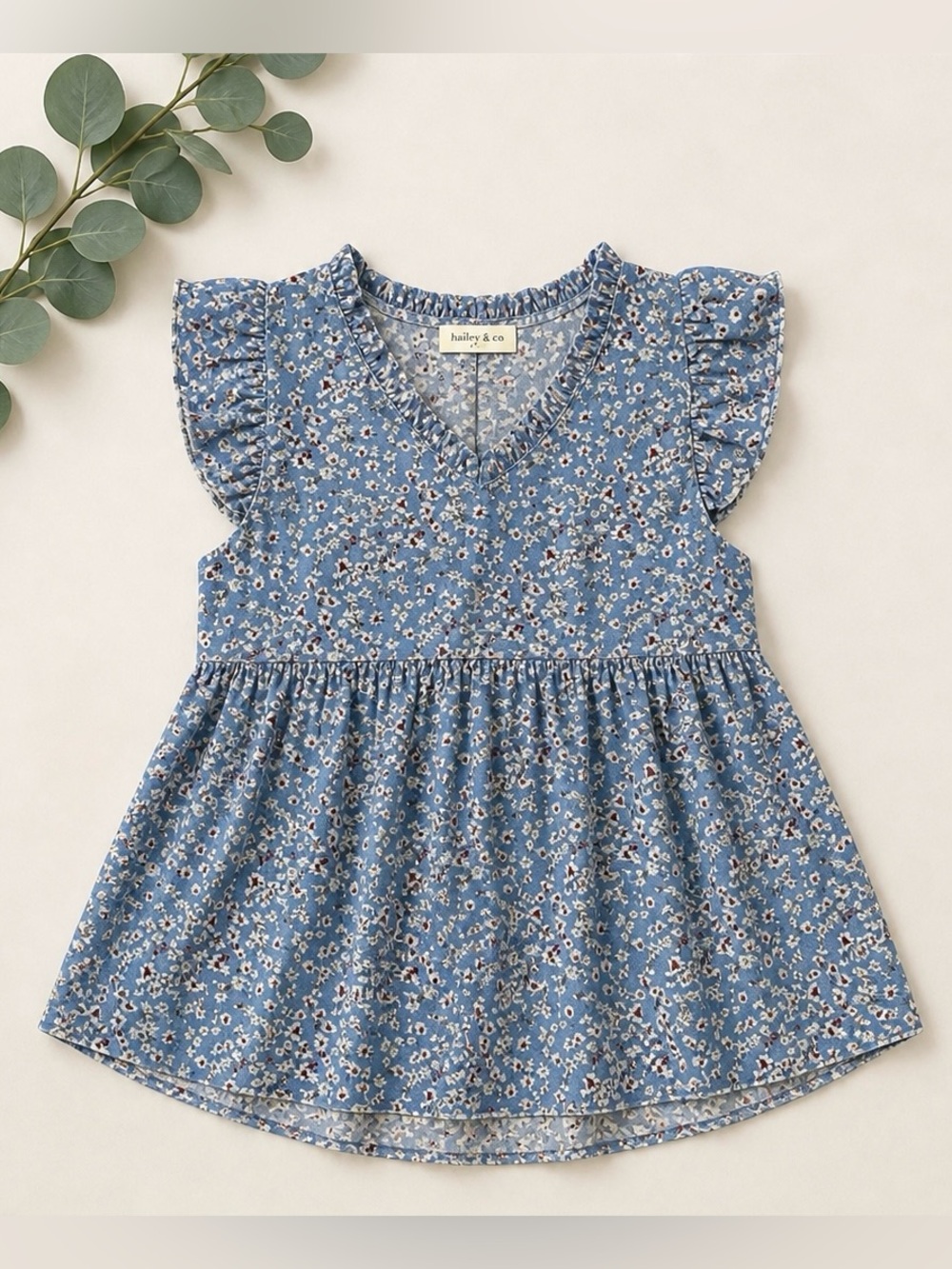 Blue Ditsy Floral Ruffle Sleeve Babydoll Blouse | Soft Feminine Top